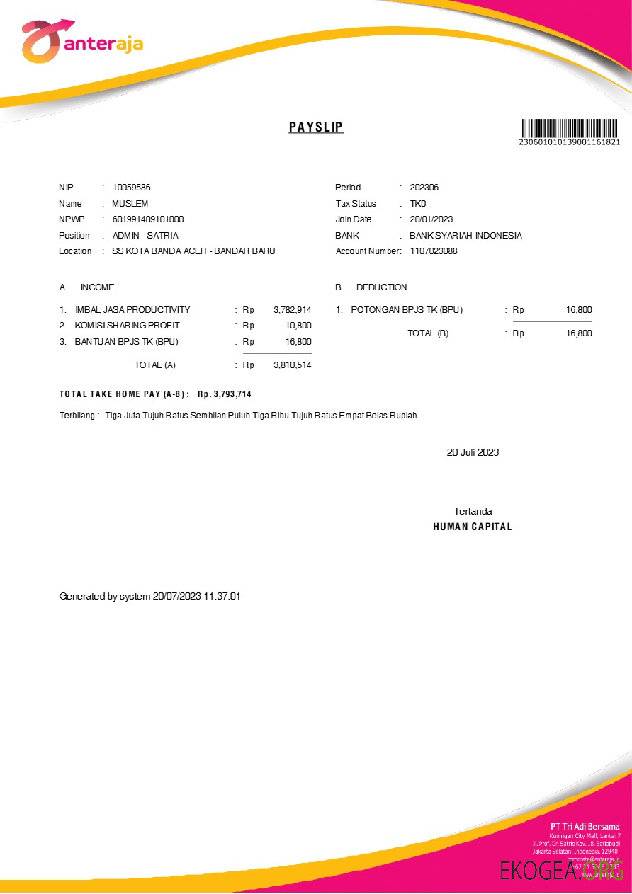 Modèle de fiche de paie des services techniques d'Anteraja aux formats Word et PDF.pdf, 1